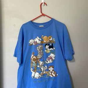 Sky blue, short sleeve, cat t-shirt